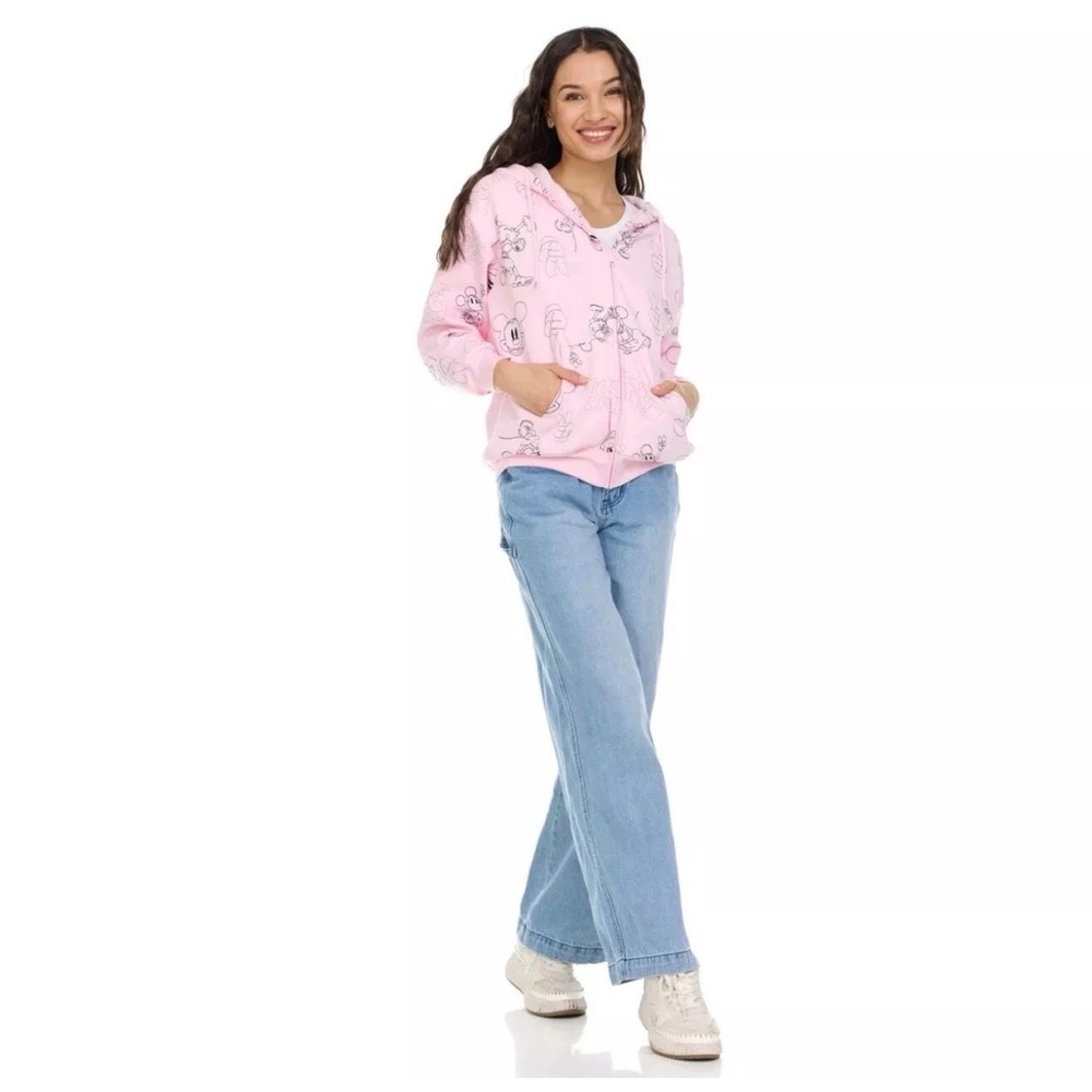 Disney Mickey Mouse Womens Small Pink Embroidered Full Zip Hooded Jacket‎ NWT